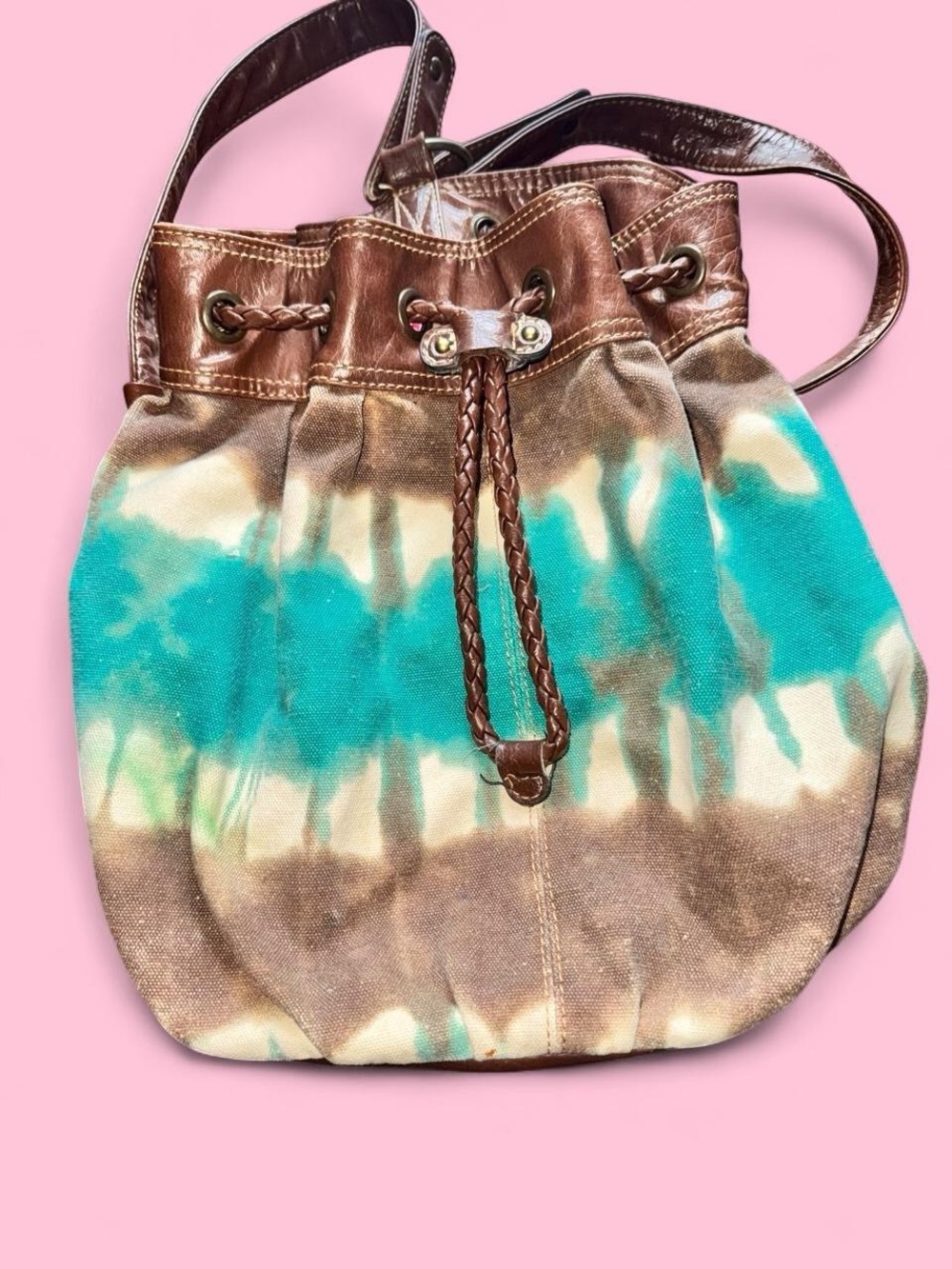 Axcess Turquoise and Brown Tie-Dye Bucket Bag